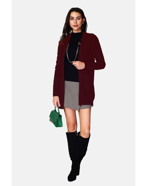 Gilet long en Cachemire mélangé col châle bordeaux