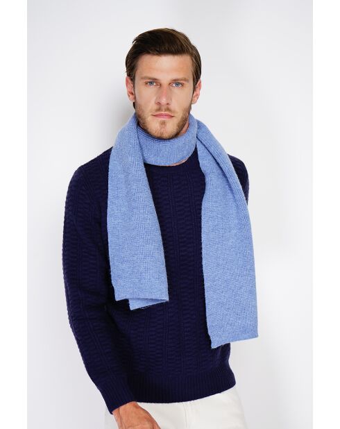 Pañuelo azul vaquero acanalado en mezcla de cachemir - 170x30 cm