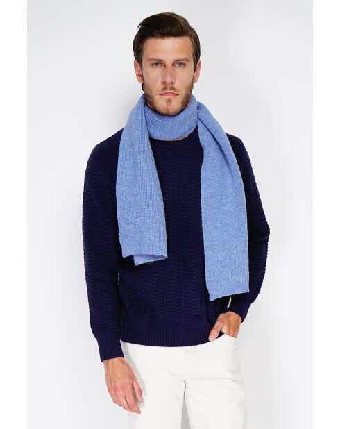 Pañuelo azul vaquero acanalado en mezcla de cachemir - 170x30 cm