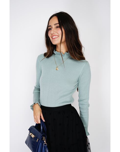 Pull en Cachemire & Soie mélangés col montant jade