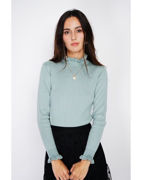 Pull en Cachemire & Soie mélangés col montant jade