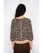 Pull large en Cachemire mélangé col rond léopard camel/marron