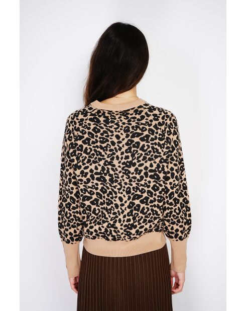 Pull large en Cachemire mélangé col rond léopard camel/marron