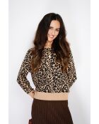 Pull large en Cachemire mélangé col rond léopard camel/marron
