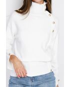Pull en Cachemire mélangé col montant boutons dorés naturel