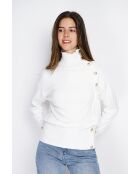 Pull en Cachemire mélangé col montant boutons dorés naturel