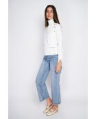 Pull en Cachemire mélangé col montant boutons dorés naturel
