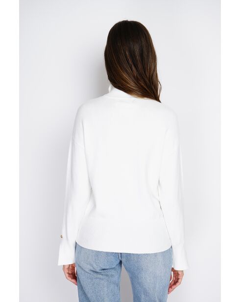 Pull en Cachemire mélangé col montant boutons dorés naturel