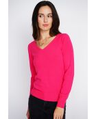 Pull en Cachemire mélangé col V fushia