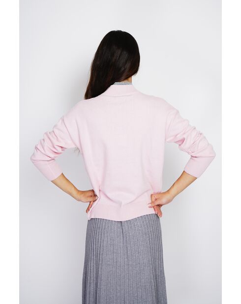 Pull en Cachemire & Soie mélangés col roulé rose