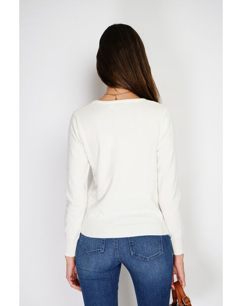Pull en Cachemire & Soie mélangés col rond classique 2 fils naturel