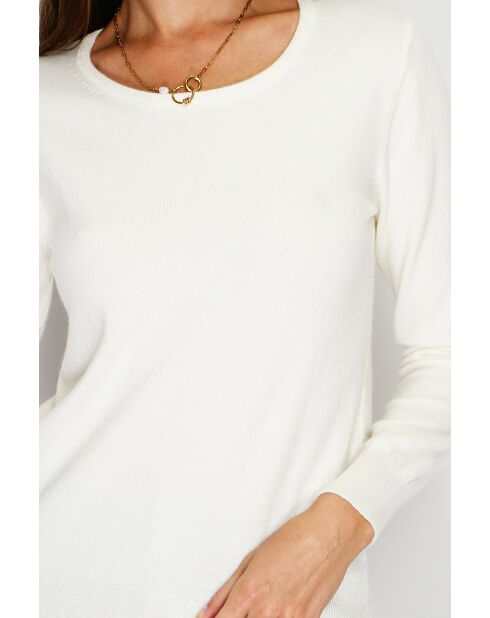 Pull en Cachemire & Soie mélangés col rond classique 2 fils naturel