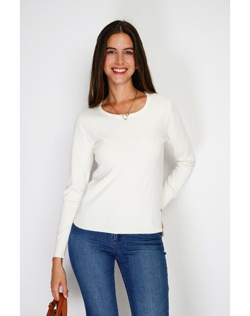 Pull en Cachemire & Soie mélangés col rond classique 2 fils naturel
