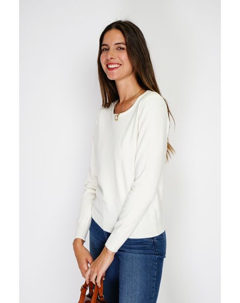 Pull en Cachemire & Soie mélangés col rond classique 2 fils naturel