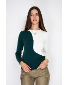 Pull en Cachemire mélangé col ras du cou en bi-couleur vert amazone