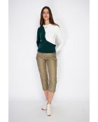 Pull en Cachemire mélangé col ras du cou en bi-couleur vert amazone