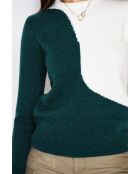 Pull en Cachemire mélangé col ras du cou en bi-couleur vert amazone