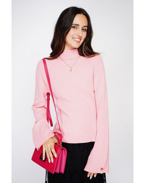 Pull en Cachemire mélangé col montant rose