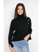 Pull en Cachemire mélangé col montant boutons dorés noir