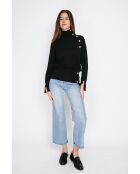 Pull en Cachemire mélangé col montant boutons dorés noir