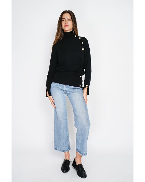 Pull en Cachemire mélangé col montant boutons dorés noir