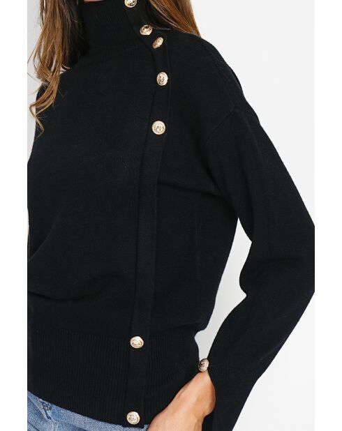 Pull en Cachemire mélangé col montant boutons dorés noir