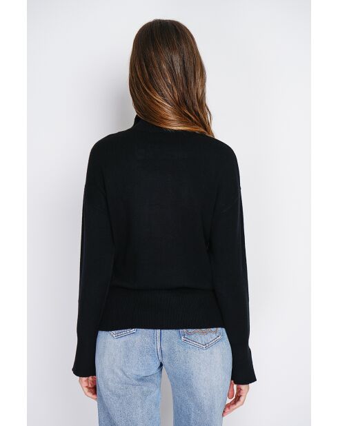 Pull en Cachemire mélangé col montant boutons dorés noir