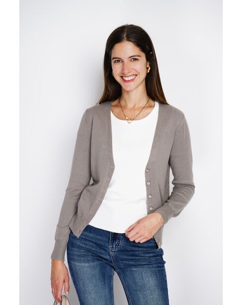 Cardigan en Cachemire mélangé col V taupe