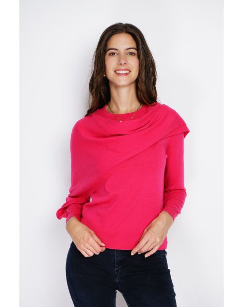 Pull en Cachemire & Soie mélangés col ras du cou fushia