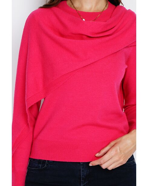 Pull en Cachemire & Soie mélangés col ras du cou fushia