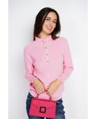 Maglione rosa a collo alto in misto cashmere e seta con bottoni