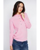 Maglione rosa a collo alto in misto cashmere e seta con bottoni