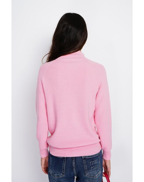 Maglione rosa a collo alto in misto cashmere e seta con bottoni
