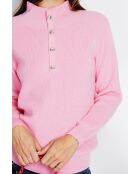 Maglione rosa a collo alto in misto cashmere e seta con bottoni