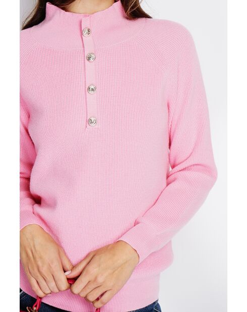 Maglione rosa a collo alto in misto cashmere e seta con bottoni
