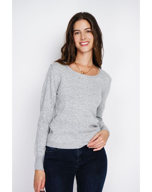 Pull en Cachemire & Soie mélangés col rond classique 2 fils givre