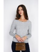 Pull en Cachemire & Soie mélangés col rond classique 2 fils givre