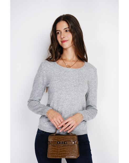 Pull en Cachemire & Soie mélangés col rond classique 2 fils givre