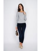 Pull en Cachemire & Soie mélangés col rond classique 2 fils givre