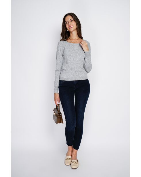 Pull en Cachemire & Soie mélangés col rond classique 2 fils givre