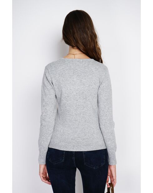 Pull en Cachemire & Soie mélangés col rond classique 2 fils givre