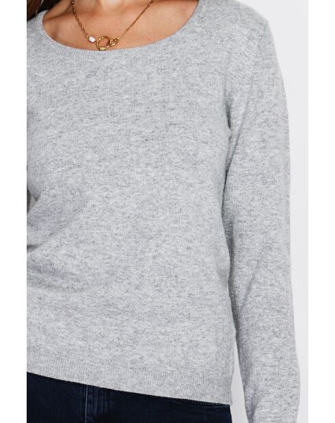 Pull en Cachemire & Soie mélangés col rond classique 2 fils givre
