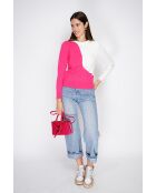 Pull en Cachemire mélangé col ras du cou en bi-couleur fushia