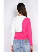 Pull en Cachemire mélangé col ras du cou en bi-couleur fushia