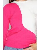 Pull en Cachemire mélangé col ras du cou en bi-couleur fushia