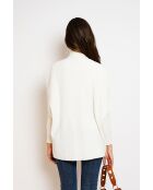 Pull poncho en Cachemire & Soie mélangé col V tricotage fantaisie naturel