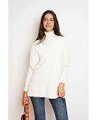 Pull poncho en Cachemire & Soie mélangé col V tricotage fantaisie naturel