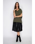 Pull poncho en Cachemire & Soie mélangé col V tricotage fantaisie kaki