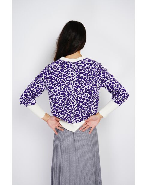 Pull large en Cachemire mélangé col rond léopard violet