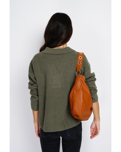 Pull large en Cachemire mélangé col polo kaki